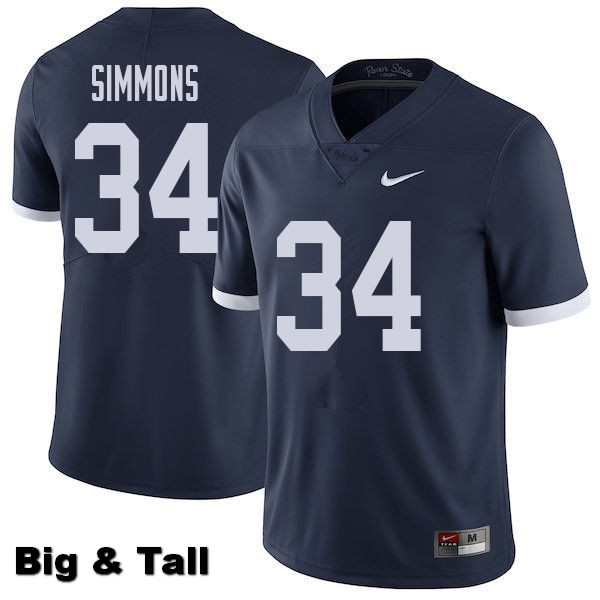 NCAA Nike Men's Penn State Nittany Lions Shane Simmons #34 College Football Authentic Throwback Big & Tall Navy Stitched Jersey HJU4598UF
